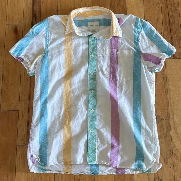 American Eagle | short sleeve | button down | 100 % cotton | striped shirt | M - Picture 1 of 5